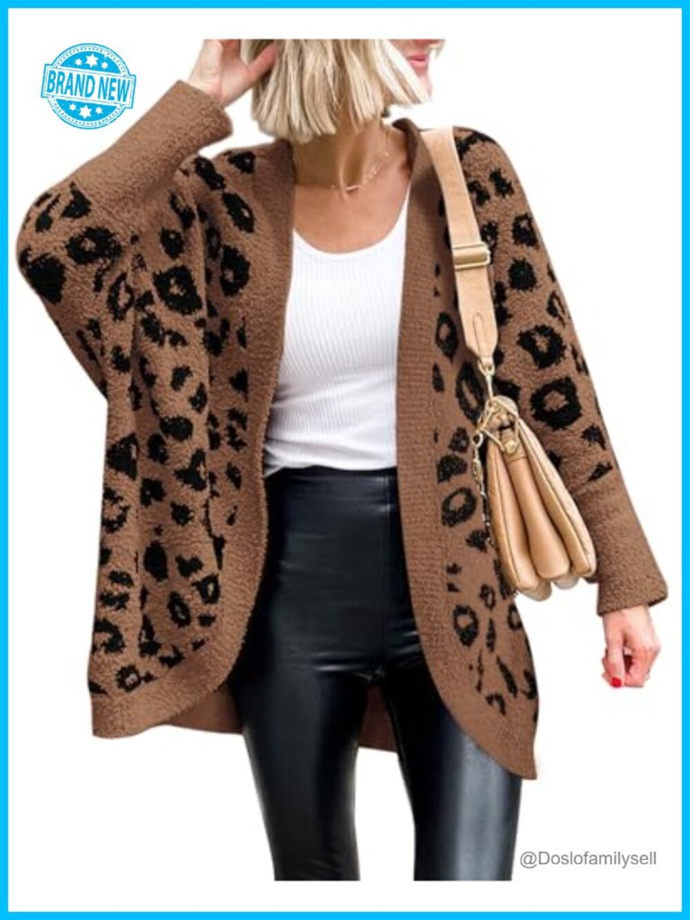 Leopard Print Knit Cardigan Batwing Long Sleeve Women Fall Sweater